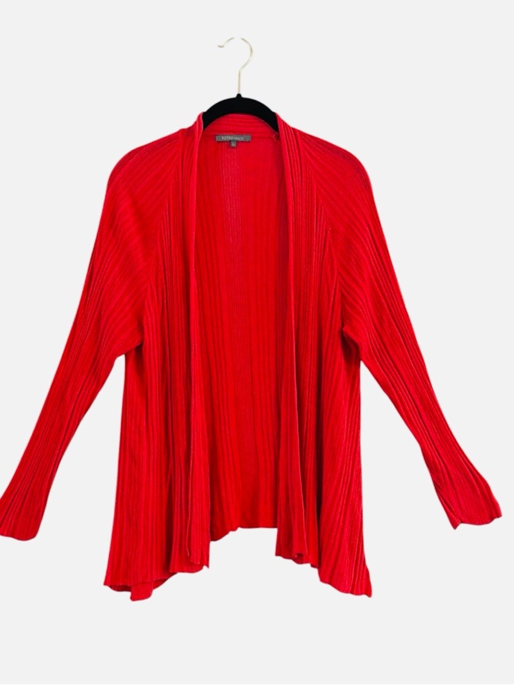 Retro-ology Open-Front Pleated Cardigan - Orange Size L